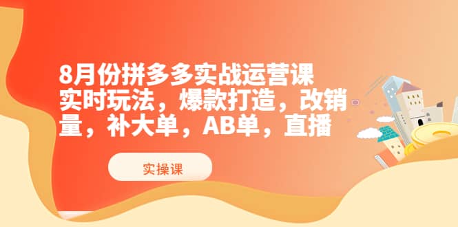8月份拼多多实战运营课，实时玩法，爆款打造，改销量，补大单，AB单，直播网创吧-网创项目资源站-副业项目-创业项目-搞钱项目创业联盟