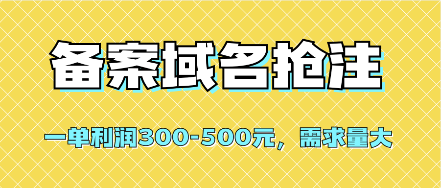 【全网首发】备案域名抢注，一单利润300-500元，需求量大网创吧-网创项目资源站-副业项目-创业项目-搞钱项目创业联盟
