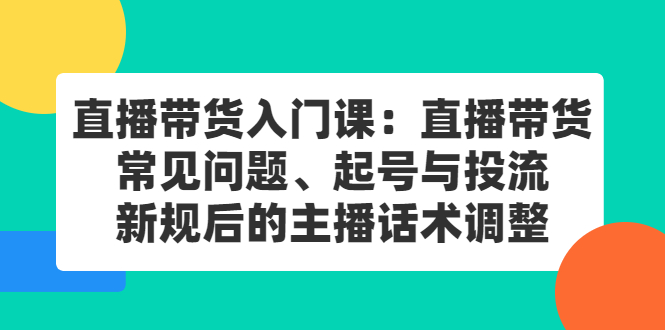 直播带货入门课：直播带货常见问题、起号与投流、新规后的主播话术调整网创吧-网创项目资源站-副业项目-创业项目-搞钱项目创业联盟