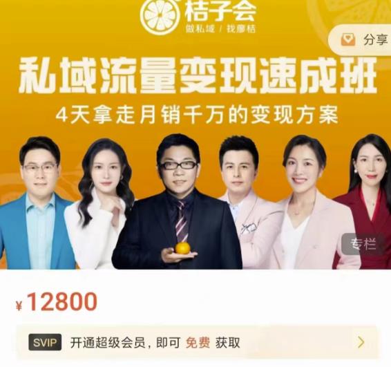 桔子会·私域流量变现速成班，4天拿走月销千万的变现方案 价值12800元网创吧-网创项目资源站-副业项目-创业项目-搞钱项目创业联盟