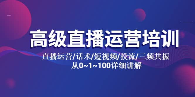 高级直播运营培训 直播运营/话术/短视频/投流/三频共振 从0~1~100详细讲解网创吧-网创项目资源站-副业项目-创业项目-搞钱项目创业联盟
