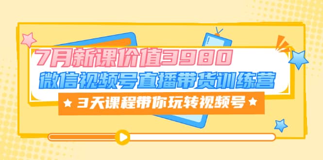 微信视频号直播带货训练营，3天课程带你玩转视频号：7月新课价值3980网创吧-网创项目资源站-副业项目-创业项目-搞钱项目创业联盟
