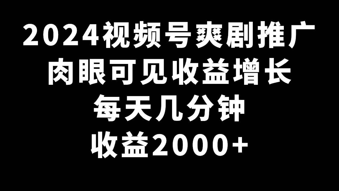2024视频号爽剧推广，肉眼可见的收益增长，每天几分钟收益2000+网创吧-网创项目资源站-副业项目-创业项目-搞钱项目创业联盟