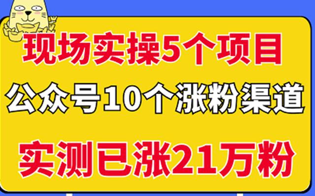 现场实操5个公众号项目，10个涨粉渠道，实测已涨21万粉！网创吧-网创项目资源站-副业项目-创业项目-搞钱项目创业联盟