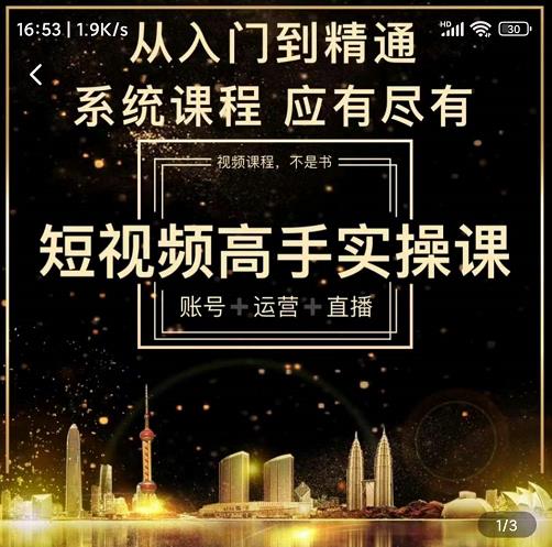 短视频高手实操课：账号+运营+直播，从入门到精通，系统课程，应有尽网创吧-网创项目资源站-副业项目-创业项目-搞钱项目创业联盟