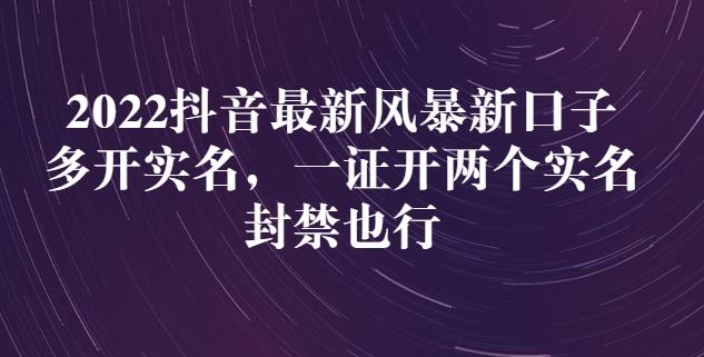 2022抖音最新风暴新口子：多开实名，一整开两个实名，封禁也行网创吧-网创项目资源站-副业项目-创业项目-搞钱项目创业联盟