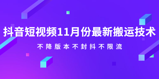 抖音短视频11月份最新搬运技术，不降版本不封抖不限流！【视频课程】网创吧-网创项目资源站-副业项目-创业项目-搞钱项目创业联盟