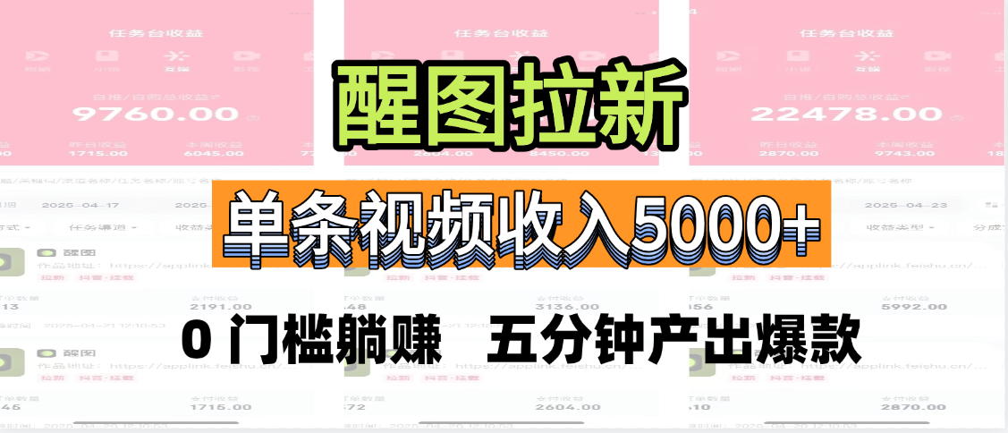 醒图拉新，0 门槛躺赚，五分钟产出爆款，单条视频收入5000+网创吧-网创项目资源站-副业项目-创业项目-搞钱项目创业联盟