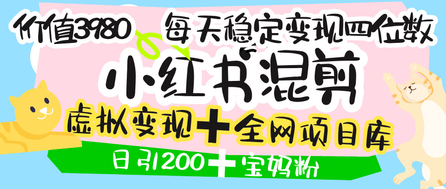 价值3980的小红书混剪， 虚拟变现 ＋全网项目库 ， 日引200+宝妈创业粉，每天稳定四位数变现网创吧-网创项目资源站-副业项目-创业项目-搞钱项目创业联盟