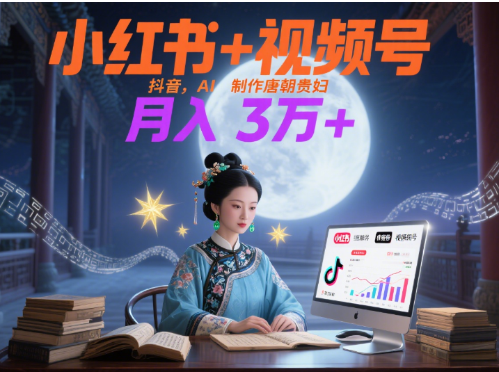 小红书+视频号+抖音，AI轻松制作唐朝贵妇IP，毒鸡汤、励志、减肥瘦身、养生赛道轻松切入，每天30分钟，轻松产出N条，月入3万+网创吧-网创项目资源站-副业项目-创业项目-搞钱项目创业联盟