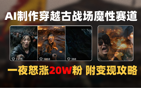 AI制作穿越古战场视频一夜涨粉20W保姆级教学（附AI变现指南）网创吧-网创项目资源站-副业项目-创业项目-搞钱项目创业联盟